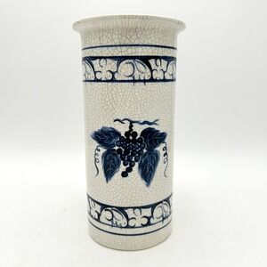 1997 Dedham Rabbit Potting Shed Vase Wine Cooler Utensil Holder Crackle Blue